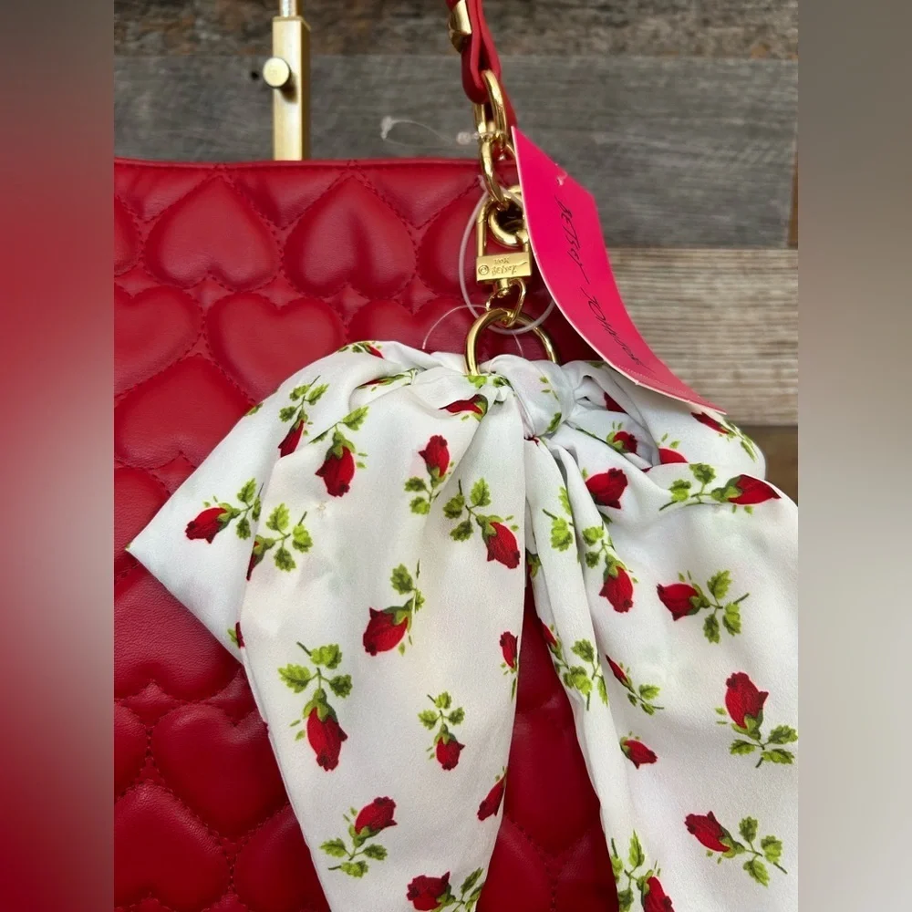 NWT-BESTY JOHNSON Red Quilted Heart Shoulder Bag Studded Straps